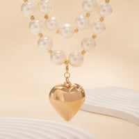 Thumbnail for Elegant Layered Heart Pendant Chunky Pearl Chain Choker Necklace Set - ArtGalleryZen