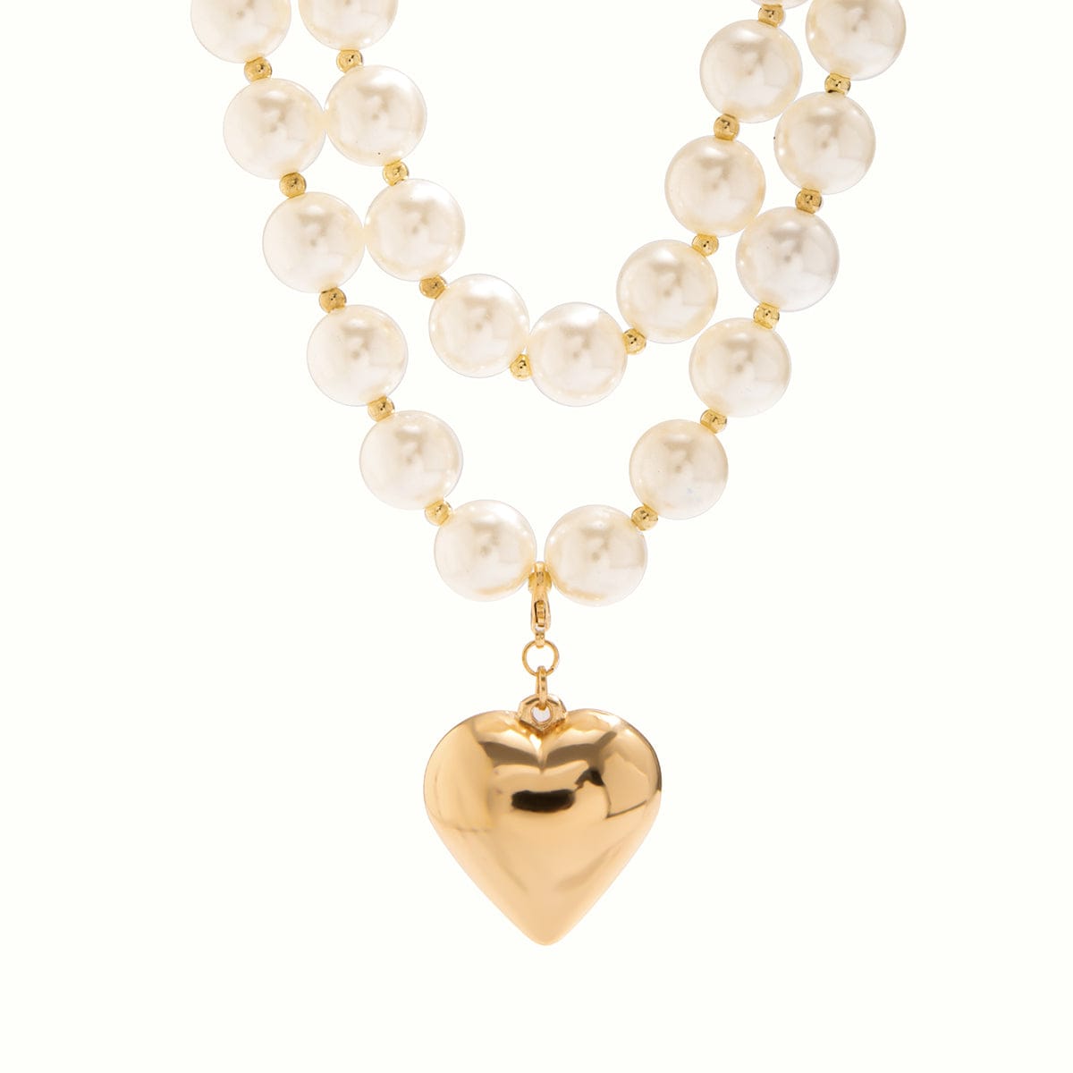 Elegant Layered Heart Pendant Chunky Pearl Chain Choker Necklace Set - ArtGalleryZen