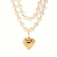 Thumbnail for Elegant Layered Heart Pendant Chunky Pearl Chain Choker Necklace Set - ArtGalleryZen