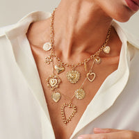 Thumbnail for Elegant Layered Hollow Floral Heart Pendant Curb Chain Necklace - ArtGalleryZen