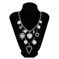 Thumbnail for Elegant Layered Hollow Floral Heart Pendant Curb Chain Necklace - ArtGalleryZen