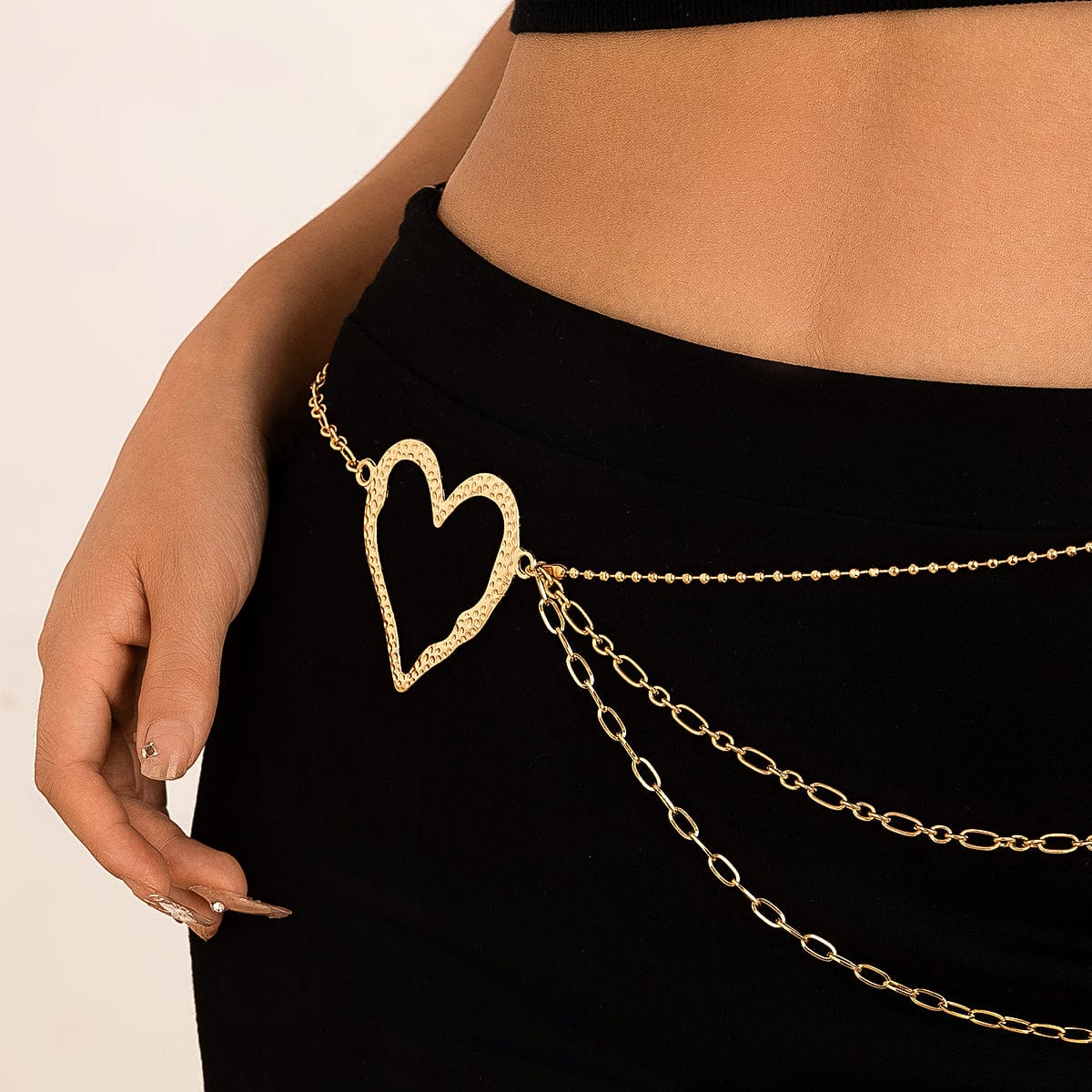 Elegant Layered Hollow Heart Charm Waist Chain