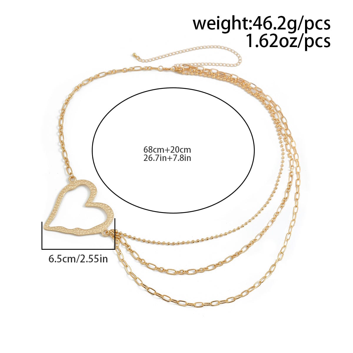 Elegant Layered Hollow Heart Charm Waist Chain