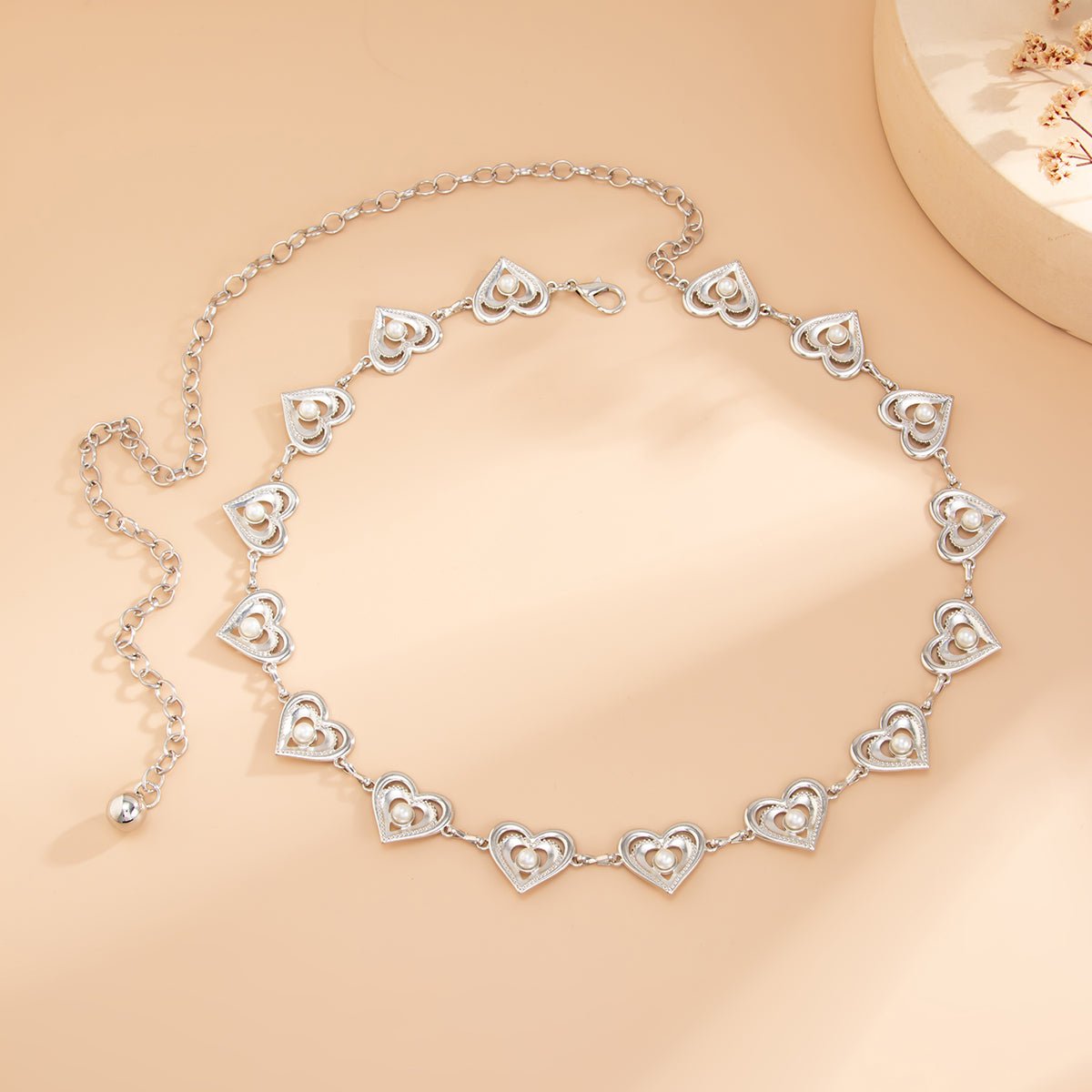 Elegant Layered Hollow Heart Pearl Waist Chain - ArtGalleryZen