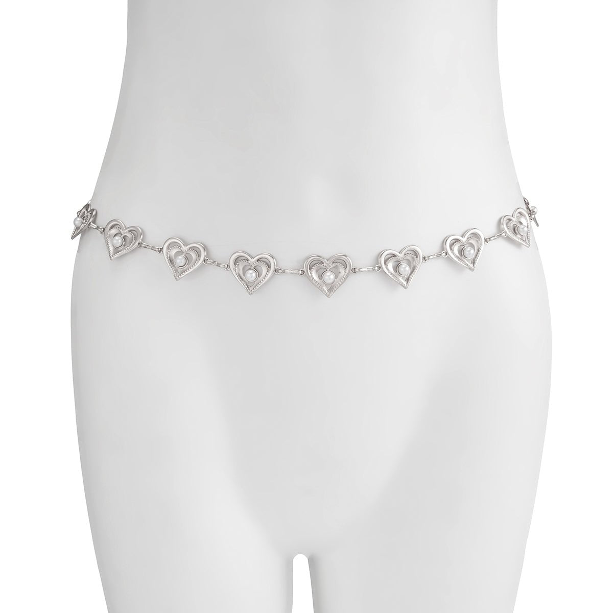 Elegant Layered Hollow Heart Pearl Waist Chain - ArtGalleryZen