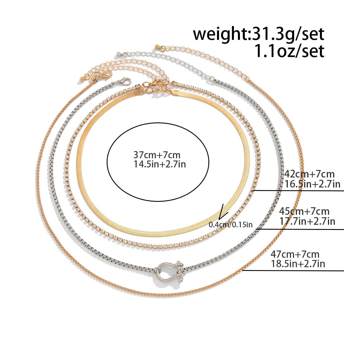 Elegant Layered Horseshoe Charm Snake Box Chain Necklace Set - ArtGalleryZen