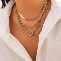 Thumbnail for Elegant Layered Horseshoe Charm Snake Box Chain Necklace Set - ArtGalleryZen
