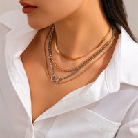 Thumbnail for Elegant Layered Horseshoe Charm Snake Box Chain Necklace Set