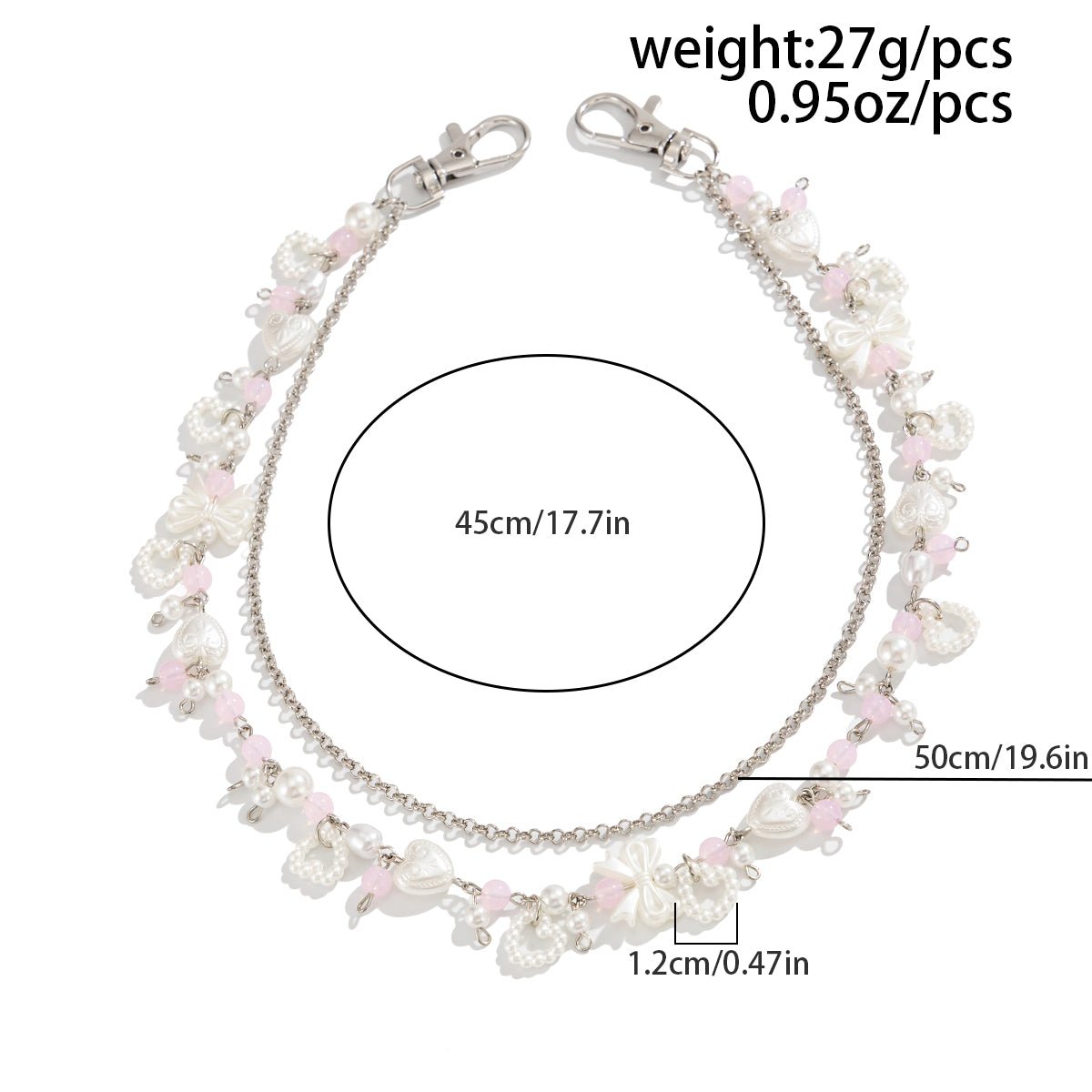 Elegant Layered Pearl Heart Glass Bead Trouser Chain - ArtGalleryZen