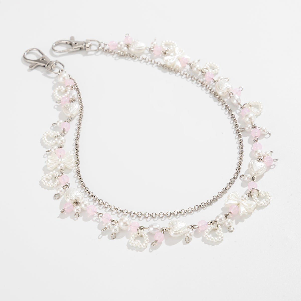Elegant Layered Pearl Heart Glass Bead Trouser Chain - ArtGalleryZen