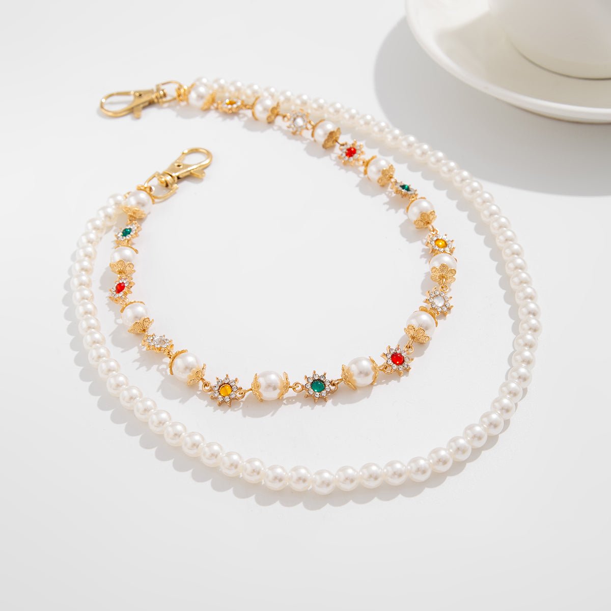 Elegant Layered Rhinestone Flower Pearl Trouser Chain - ArtGalleryZen