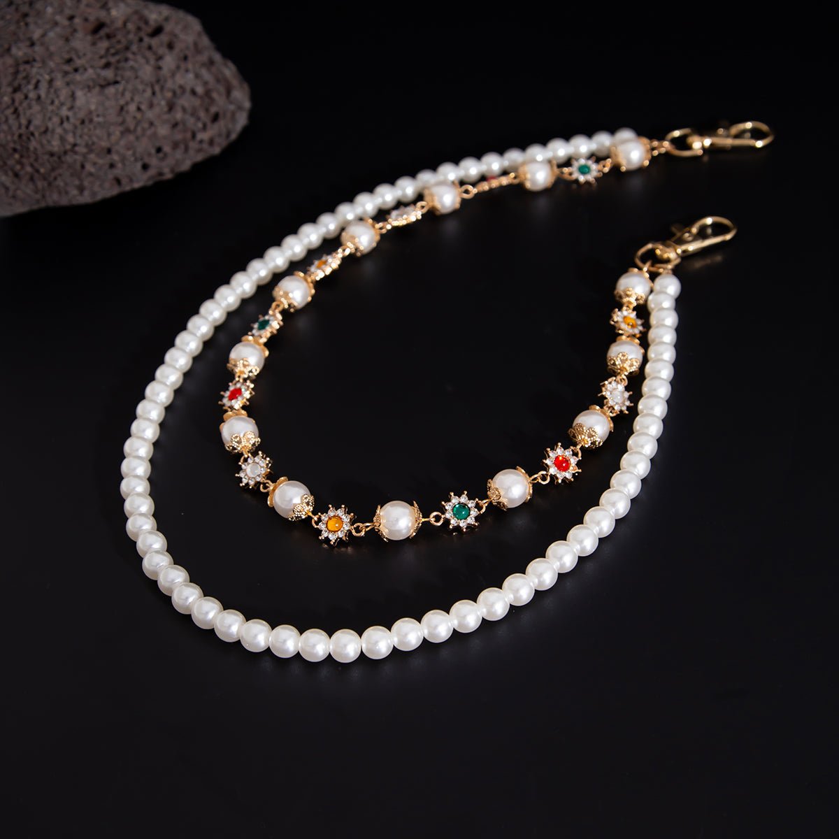Elegant Layered Rhinestone Flower Pearl Trouser Chain - ArtGalleryZen