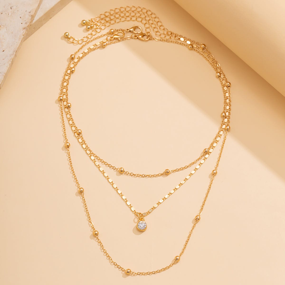 Elegant Layered Rhinestone Inlaid Ball Chain Necklace Set - ArtGalleryZen