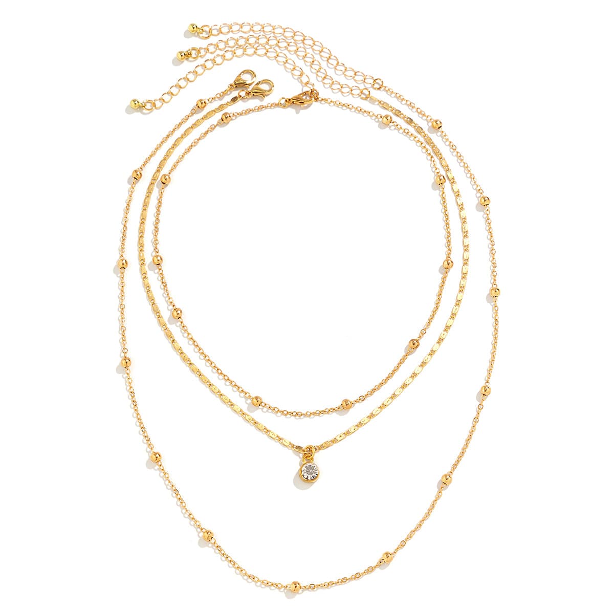 Elegant Layered Rhinestone Inlaid Ball Chain Necklace Set - ArtGalleryZen