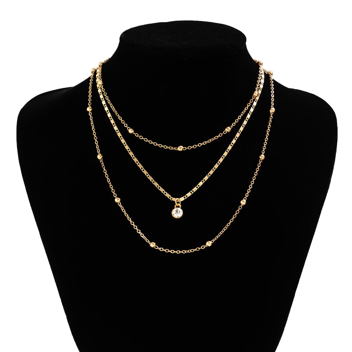 Elegant Layered Rhinestone Inlaid Ball Chain Necklace Set - ArtGalleryZen