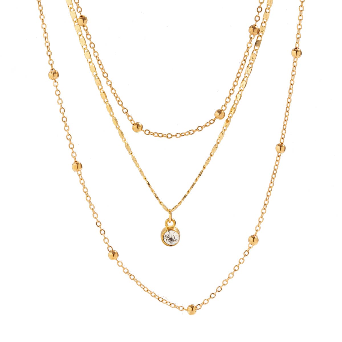 Elegant Layered Rhinestone Inlaid Ball Chain Necklace Set - ArtGalleryZen