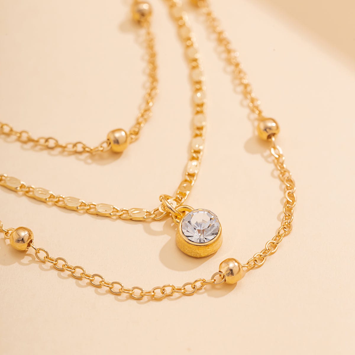 Elegant Layered Rhinestone Inlaid Ball Chain Necklace Set - ArtGalleryZen