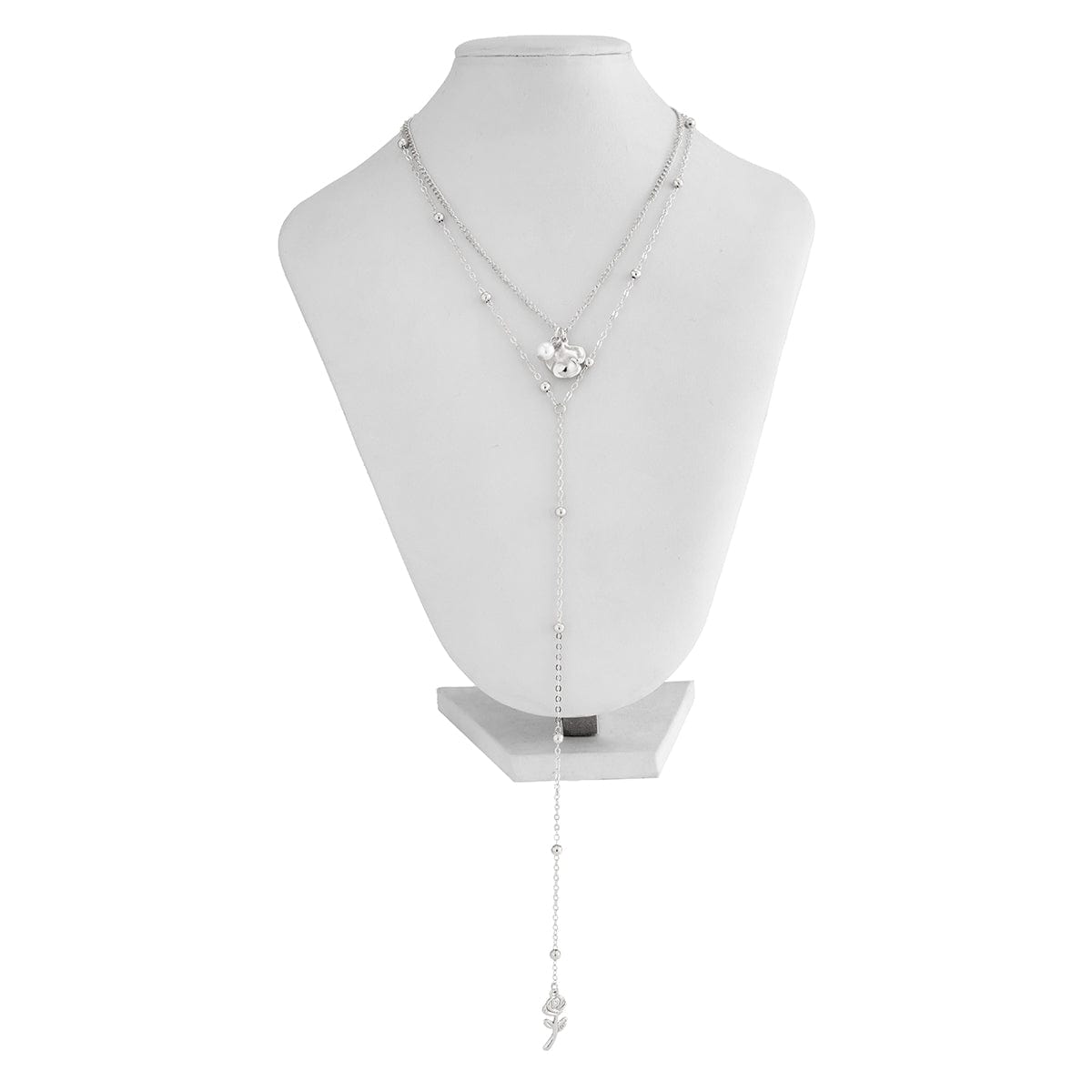Elegant Layered Rose Pearl Charm Long Chain Y Necklace - ArtGalleryZen