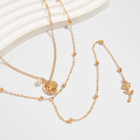 Thumbnail for Elegant Layered Rose Pearl Charm Long Chain Y Necklace - ArtGalleryZen