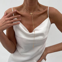 Thumbnail for Elegant Layered Rose Pearl Charm Long Chain Y Necklace - ArtGalleryZen