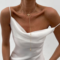 Thumbnail for Elegant Layered Rose Pearl Charm Long Chain Y Necklace - ArtGalleryZen