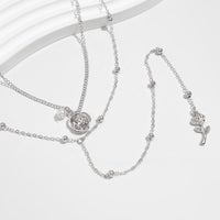 Thumbnail for Elegant Layered Rose Pearl Charm Long Chain Y Necklace - ArtGalleryZen