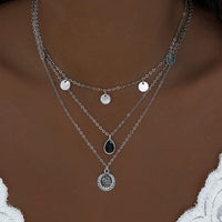 Thumbnail for Elegant Layered Round Disk Tassel Waterdrop Pendant Chain Necklace Set - ArtGalleryZen