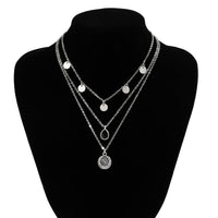 Thumbnail for Elegant Layered Round Disk Tassel Waterdrop Pendant Chain Necklace Set - ArtGalleryZen