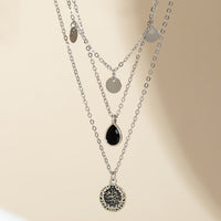 Thumbnail for Elegant Layered Round Disk Tassel Waterdrop Pendant Chain Necklace Set - ArtGalleryZen