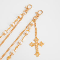 Thumbnail for Elegant Layered Silver Tone Cross Pendant Pearl Trouser Chain - ArtGalleryZen
