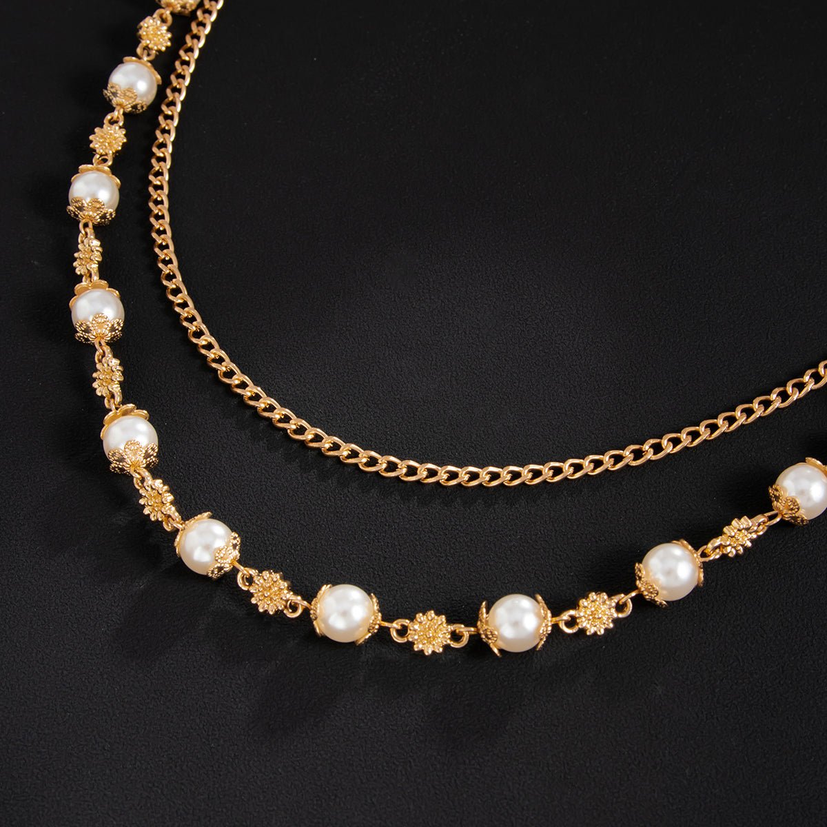 Elegant Layered Silver Tone Cross Pendant Pearl Trouser Chain - ArtGalleryZen