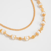 Thumbnail for Elegant Layered Silver Tone Cross Pendant Pearl Trouser Chain - ArtGalleryZen