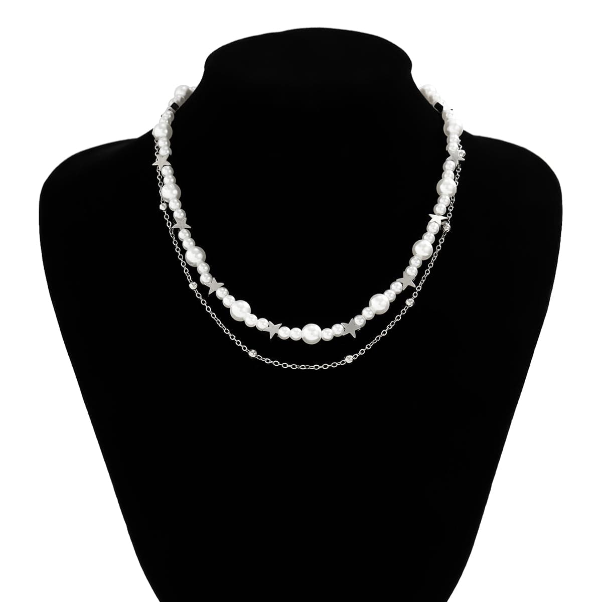 Elegant Layered Star Pearl Chain Beaded Necklace Set - ArtGalleryZen