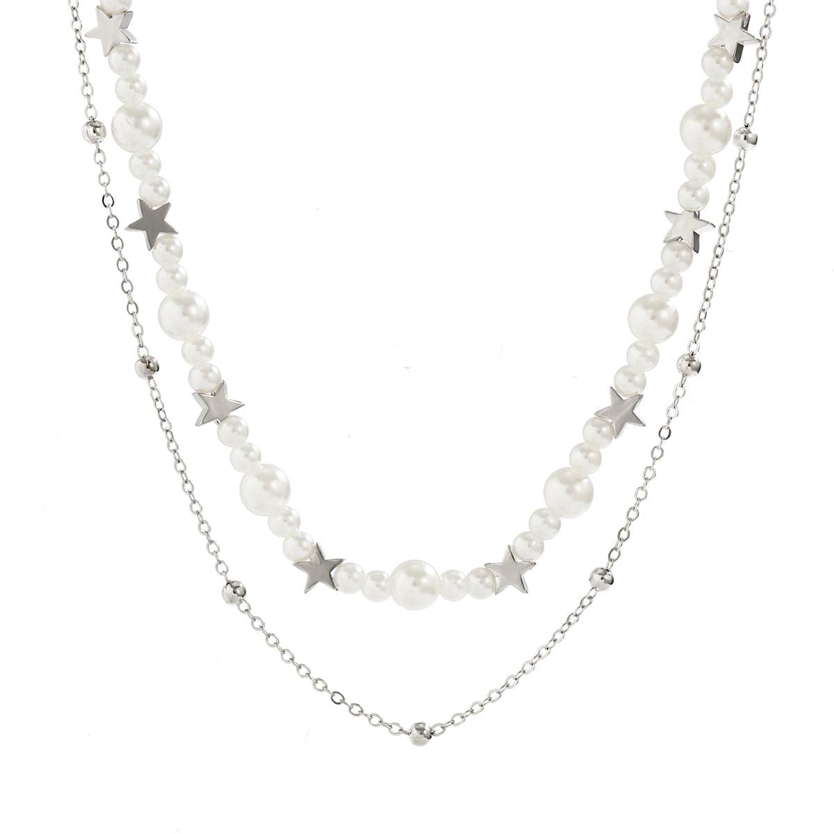 Elegant Layered Star Pearl Chain Beaded Necklace Set - ArtGalleryZen