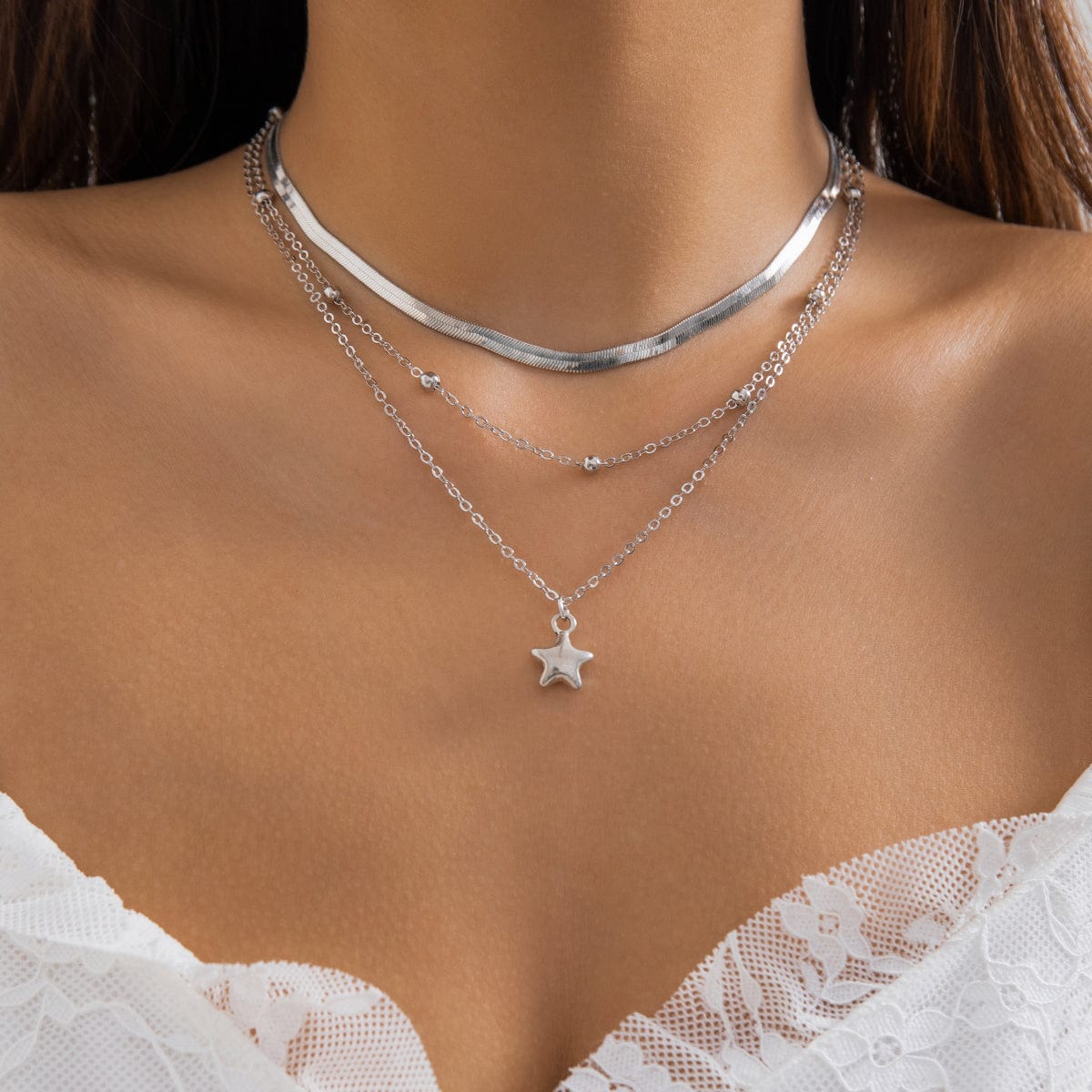 Elegant Layered Star Pendant Snake Chain Necklace Set - ArtGalleryZen