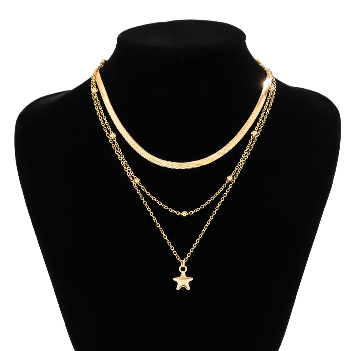 Elegant Layered Star Pendant Snake Chain Necklace Set - ArtGalleryZen