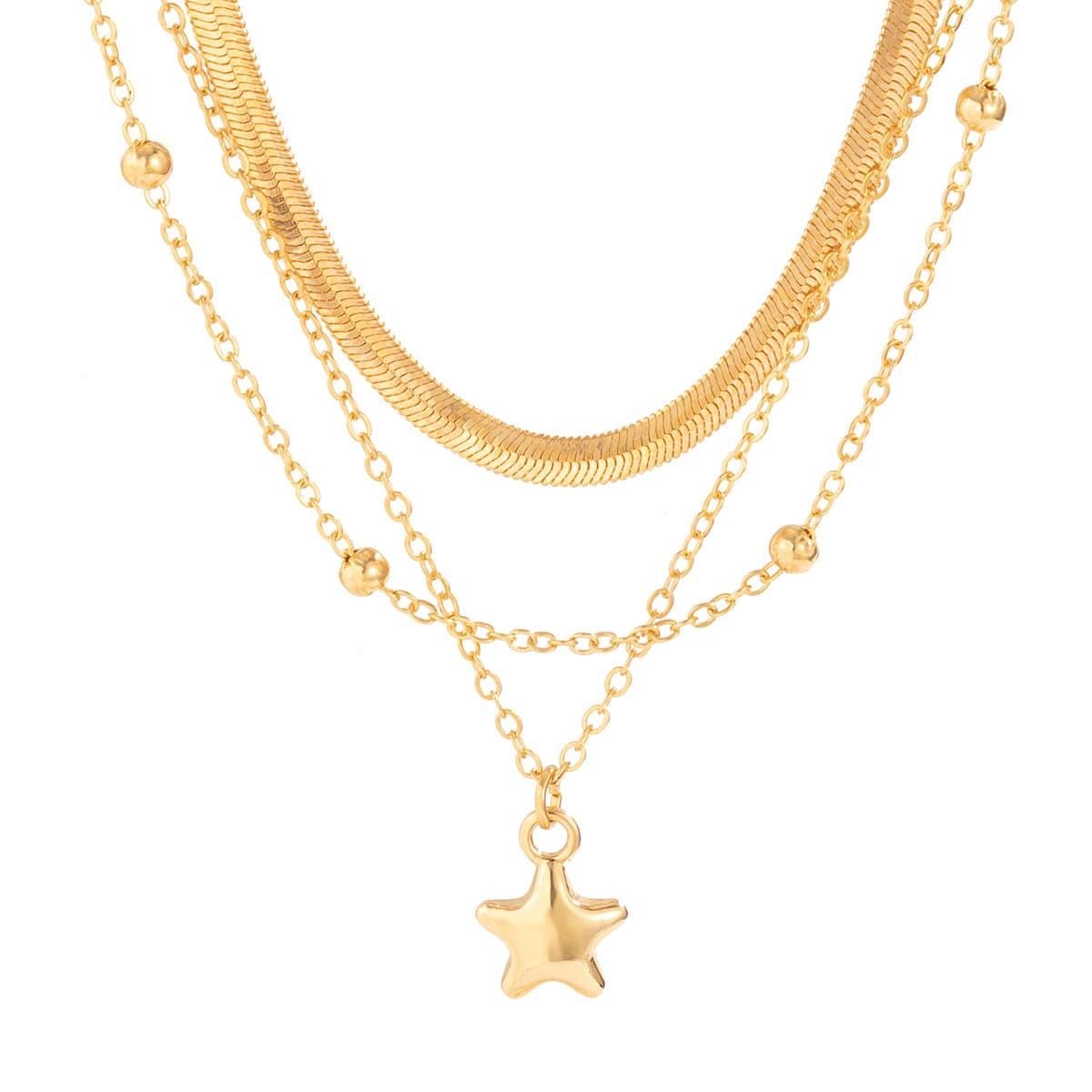 Elegant Layered Star Pendant Snake Chain Necklace Set - ArtGalleryZen