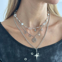 Thumbnail for Elegant Layered Star Spiral Pendant Curb Chain Necklace Set - ArtGalleryZen