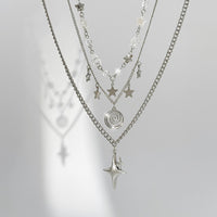 Thumbnail for Elegant Layered Star Spiral Pendant Curb Chain Necklace Set - ArtGalleryZen
