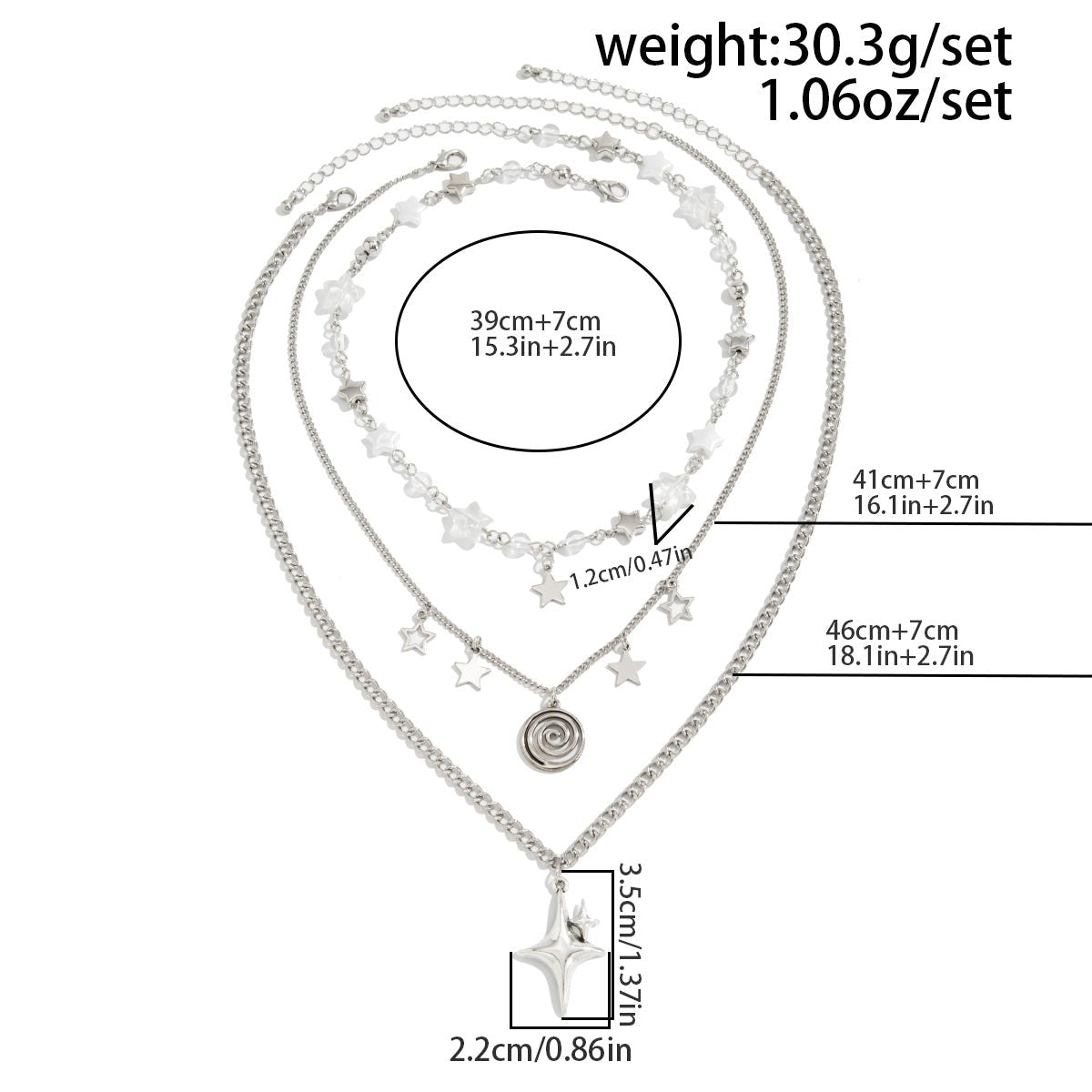 Elegant Layered Star Spiral Pendant Curb Chain Necklace Set - ArtGalleryZen