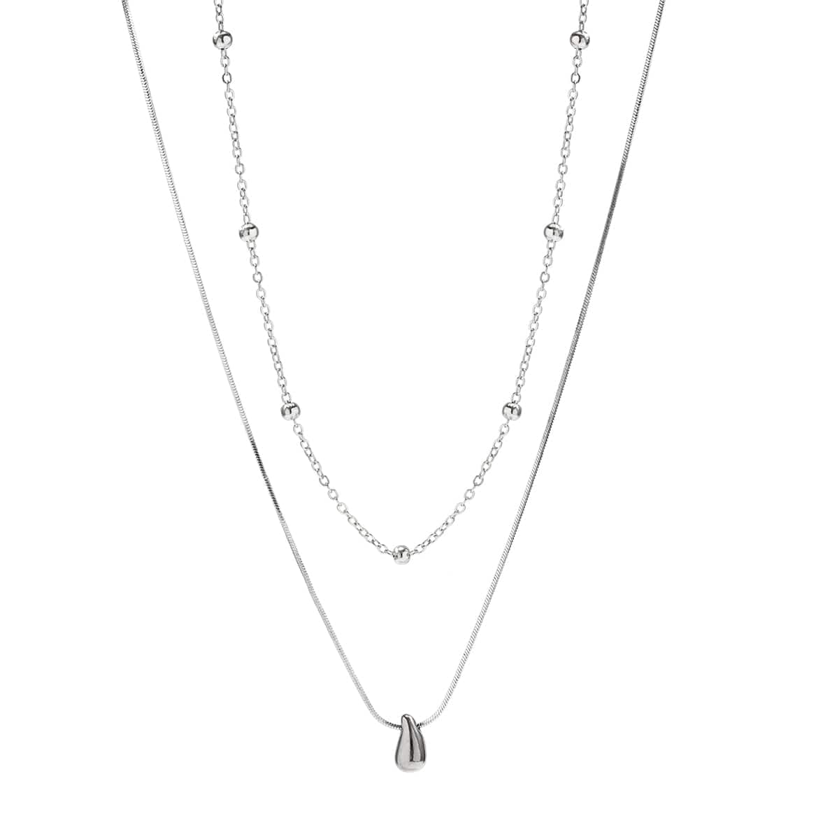 Elegant Layered Tiny Waterdrop Pendant Ball Chain Necklace Set - ArtGalleryZen