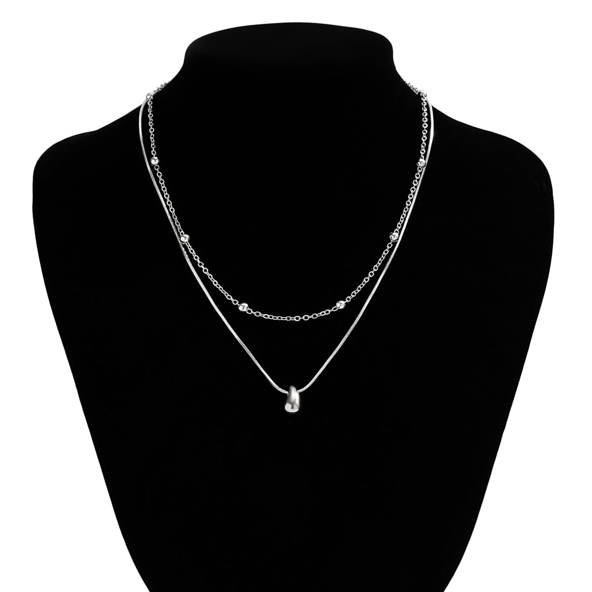 Elegant Layered Tiny Waterdrop Pendant Ball Chain Necklace Set - ArtGalleryZen