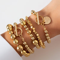 Thumbnail for Elegant Layered Toggle Clasp Round Disk Charm Ball Chain Bracelet Set