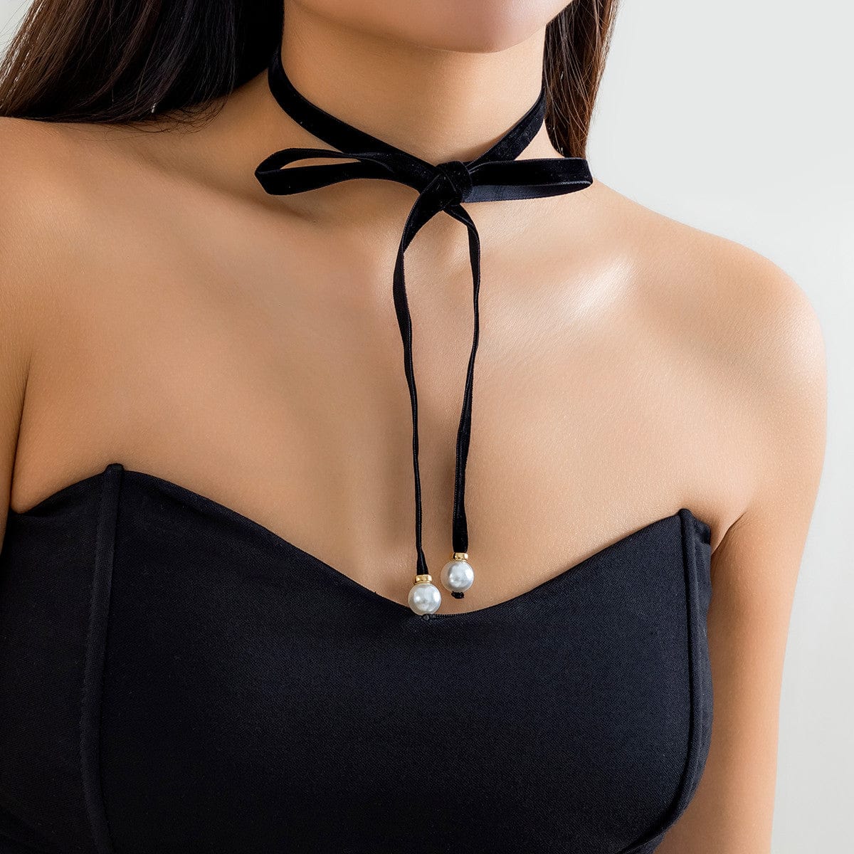 Elegant Layered Velvet Bowknot Pearl Choker Necklace - ArtGalleryZen