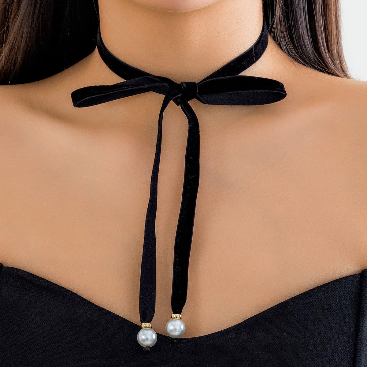 Elegant Layered Velvet Bowknot Pearl Choker Necklace - ArtGalleryZen