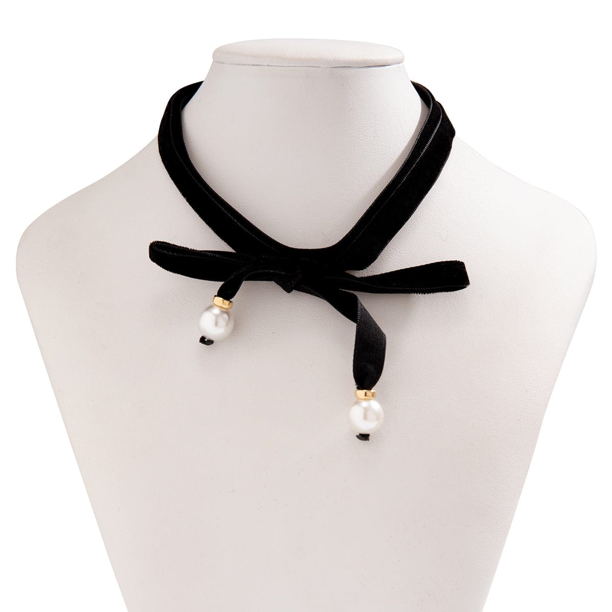 Elegant Layered Velvet Bowknot Pearl Choker Necklace - ArtGalleryZen