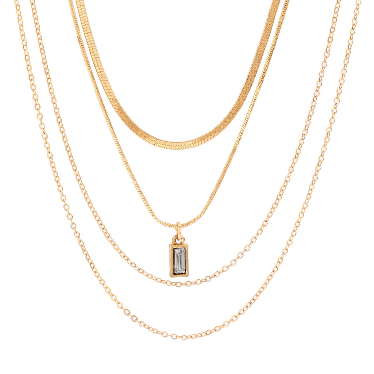 Elegant Layered Zircon Pendant Snake Cable Chain Necklace Set - ArtGalleryZen