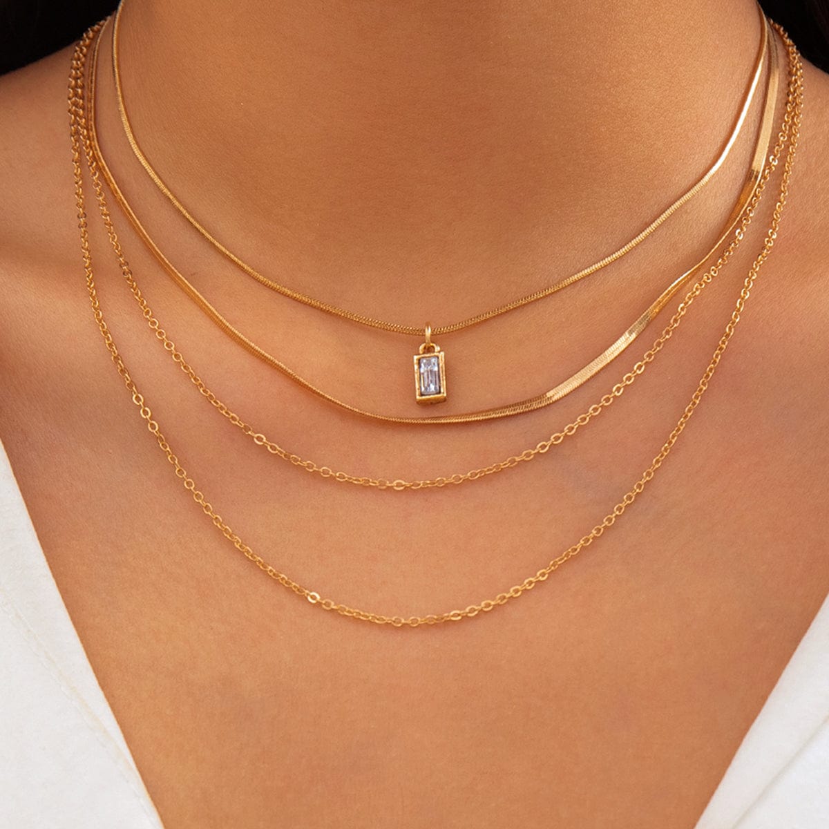 Elegant Layered Zircon Pendant Snake Cable Chain Necklace Set - ArtGalleryZen