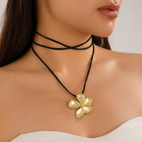 Thumbnail for Elegant Metallic Flower Pendant Velvet Chocker Necklace