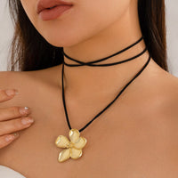 Thumbnail for Elegant Metallic Flower Pendant Velvet Chocker Necklace